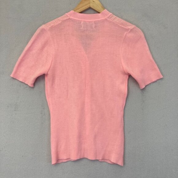 Vintage MacHenry Womens Button Up Short Sleeve Sweater Size Large Pink Cardigan - Picture 2 of 12